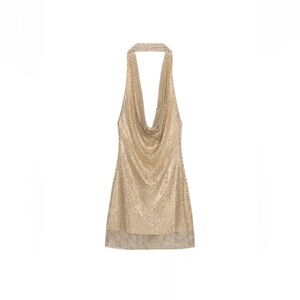 Elegant Gold Halter Dress